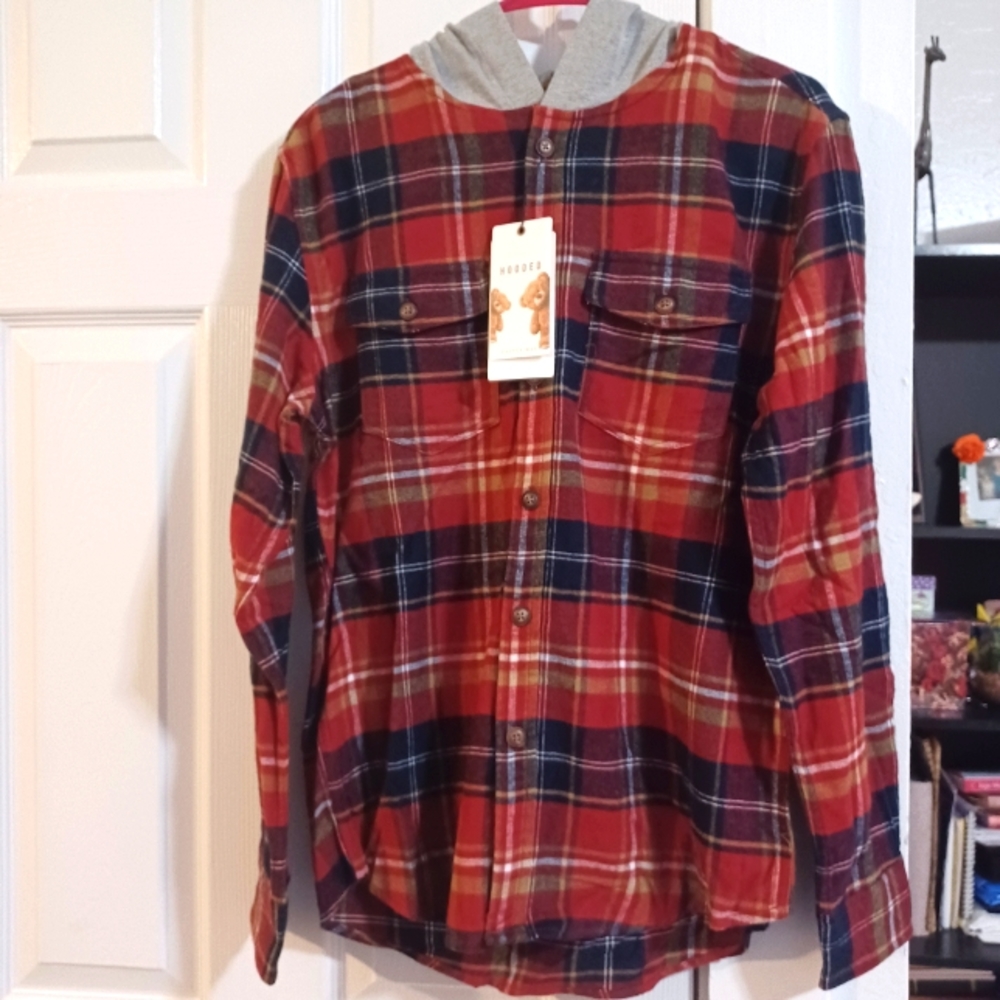 Cactus men's flannel hooded shirt new.